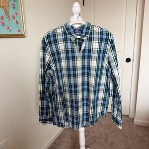 Vineyard Vines Blue and Green Checkered Shirt